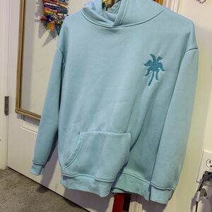 Pink palm puff Light Blue hoodie